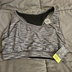 BRA SIZE 2X XERSION sports bra medium support black white spacedye